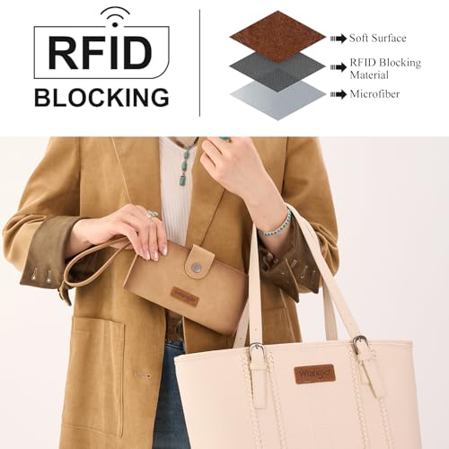 X Wrangler Wallets Women Minimalist Wristlet Wallets, Card Cases & Money Organizers Wallet Bifold with Phone Pocket - color: Tan