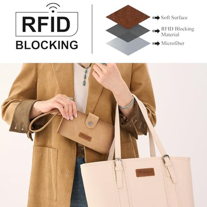 X Wrangler Wallets Women Minimalist Wristlet Wallets, Card Cases & Money Organizers Wallet Bifold with Phone Pocket - color: Tan