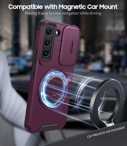 JAME for Samsung Galaxy S22 Case with Ring Stand & Slide Camera Cover - color: Dark Cherry, size: Galaxy S22