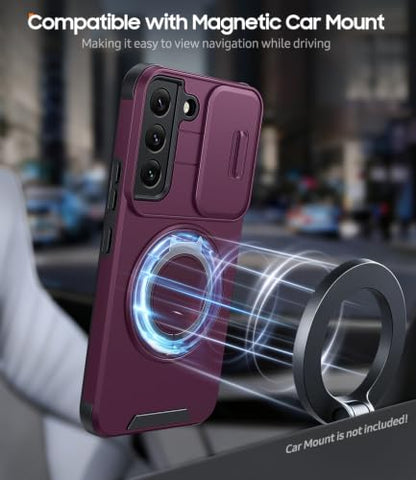 JAME for Samsung Galaxy S22 Case with Ring Stand & Slide Camera Cover - color: Dark Cherry, size: Galaxy S22