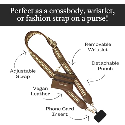 Save the Girls Clip & Go Phone Lanyard with Wallet Pouch, Dark Brown/Light - color: Brown