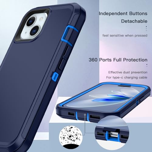 for iPhone 15 Case Heavy Duty Protective Shockproof Dropproof 3-Layer Full Body Protection [Without Screen Protector] Tough Rugged Cover for Apple iPhone 15 6.1 inch 2023,Navy Blue - color: Navy Blue