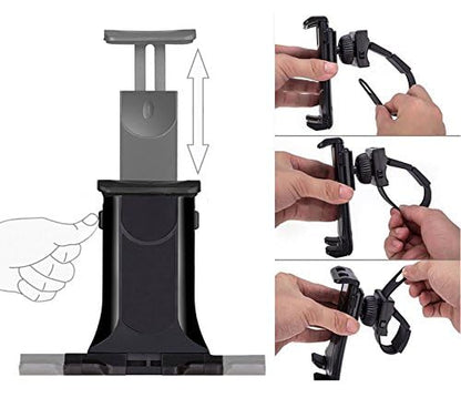 New Tablet Smartphone Mount Holder for Indoor Bicycle, Car, Stroller, Golf Cart, Shopping Cart, Camping, Desktop, Gym, Exercise Bike, Elliptical - Any Handlebar Normal Handlebar BHD050