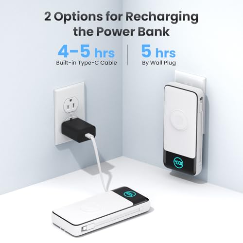 Portable Charger for iPhone with Built-in Cables and AC Wall Plug,26800mah Fast Charging USB C Power Bank,25W PD Travel Essential Battery Pack for iPhone 17/16/15/14/13,Galaxy,Apple Watch (White) - color: White