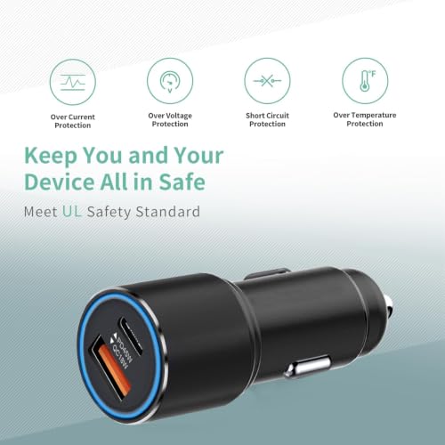 63W Car Charger USB C Super Fast Charging for iPhone Air/17/17 Pro/17 Pro Max/17e/16/16Pro/16e/15/15Pro/iPad Pro 13/12.9/11/Air/Mini Dual Port 12V Cigarette Lighter Adapter Plug+Carplay Cable 3ft 4ft