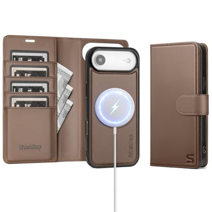 Shieldtop Compatible with MagSafe iPhone 17 Air Wallet Case,Coffee | 2 in 1 Detachable Magnetic,Credit Card Holder Slots,RFID Blocking,PU Leather,Kickstand,Flip Folio Phone Cover for Men & Women - color: Coffee, size: iPhone 17 Air - 6.6"
