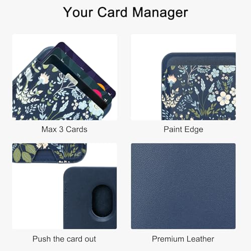 uCOLOR Upgraded Magnetic Cell Phone Wallet Card Holder-Compatible with MagSafe for iPhone 17/16/15/14/13/12 Series, Leather magsafe wallet for Back of Phone (Blue Daisy) - color: Blue Daisy