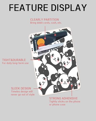 Phone Card Holder, Dual Pocket Leather Phone Wallet Adhesive Stick On, Cute Card Holder, Credit Card Holder for Phone Case Cute Pandas - color: Cute Pandas