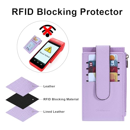 Chelmon Women's RFID Slim Card Holder Wallet | Thin Bifold Multi Card Case with Zipper Coin Pocket Purse for Women(Light Purple) - color: Light Purple