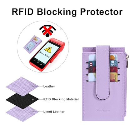 Chelmon Women's RFID Slim Card Holder Wallet | Thin Bifold Multi Card Case with Zipper Coin Pocket Purse for Women(Light Purple) - color: Light Purple