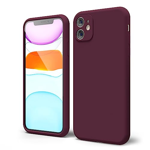 oakxco for iPhone 11 Phone Case Liquid Silicone, Thin Slim Soft Rubber TPU Plain Smooth Gel Cover for Women Girl Aesthetic Design, Matte Solid Protective & Shockproof Bumper Grip, Burgundy Plum Wine - color: Burgundy, size: 11