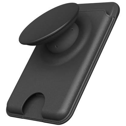 Sinjimoru Phone Wallet for MagSafe, Phone Card Holder with Grip, Black | M-Tap Tok Wallet, 3200G strength, soft silicone finger holder, vegan leather, phone stand, fits iPhone 17-12 - color: Black