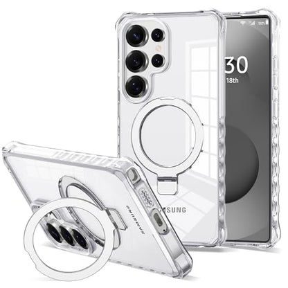 Compatible with Clear Samsung Galaxy S25 Ultra Case 6.9'' with Magnetic Ring Stand [Compatible with Mag-Safe] Military-Grade Wave Frame Phone Case for S25 Ultra, Clear - color: Clear, size: Samsung Galaxy S25 Ultra