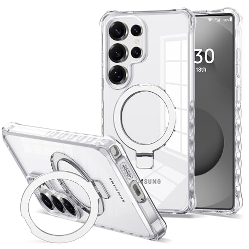 Compatible with Clear Samsung Galaxy S25 Ultra Case 6.9'' with Magnetic Ring Stand [Compatible with Mag-Safe] Military-Grade Wave Frame Phone Case for S25 Ultra, Clear - color: Clear, size: Samsung Galaxy S25 Ultra