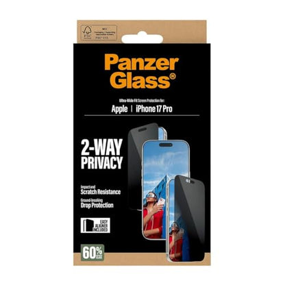PanzerGlass® 2-Way Privacy Screen Protector iPhone 17 Pro | Ultra-Wide Fit w. EasyAligner - size: Standard