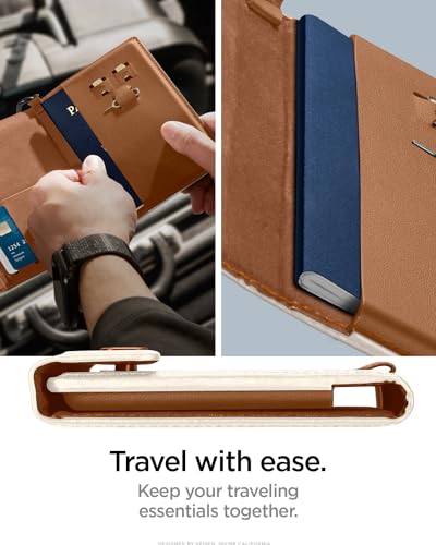 Spigen Life Passport Card Cover Holder, RFID Blocking | Travel Document Organizer, SIM Card Pin Included - Black - color: Dune Beige