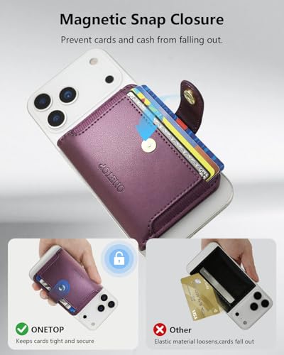ONETOP for MagSafe Wallet,Magnetic Phone Wallet with 5 Card Slots,Purple | 1-12 Cards/Cash Holder for iPhone 17/16/15/14/13/12 Series,Detachable Wallet Stick-On Back,PU Leather RFID Blocking Kickstand - color: Purple