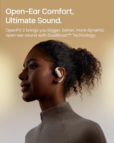 SHOKZ OpenFit 2 Open-Ear Earhook Bluetooth Earbuds, White,48H Playtime - color: Beige, style: Charging：USB-C