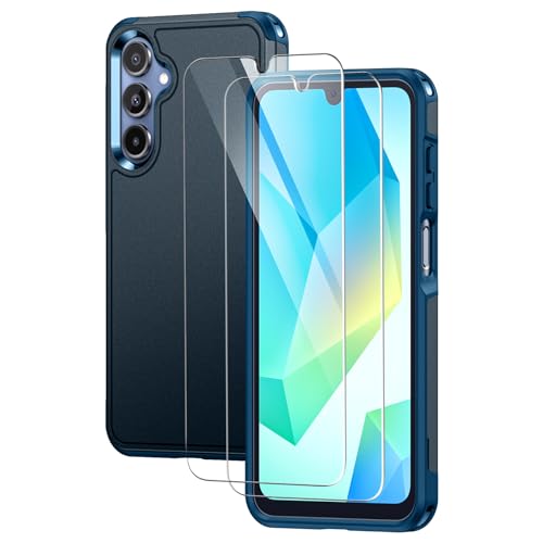 Lanhiem for Samsung Galaxy A16 Case with 2 Tempered Glass Screen Protector, Shock Absorption, Anti-Scratch Shockproof Case Cover for A16 5G, Blue - color: Blue-3 in 1, size: 6.7'' for A16