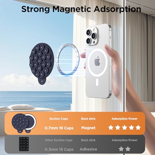 Magnetic Suction Cup Phone Mount with MagSafe, Silicone Hands-Free Grip Holder for iPhone Case and Android, Mirror Shower Phone Stand for Makeup FaceTime Gym Kitchen Bathroom, Midnight Blue - color: Midnight Blue