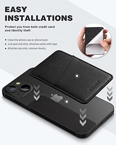 VULKIT Phone Card Holder Wallet Leather Adhesive Pocket RFID Blocking Credit Card Sleeves Stick Back of Phone Smartphones Black - color: Black