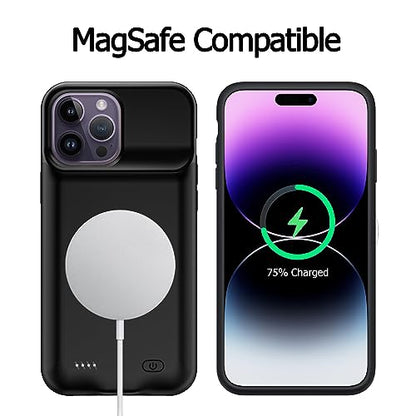 Battery Case for iPhone 14 Pro, [10000mAh] Enhanced Portable Protective Smart Qi Wireless Charger Case Battery Pack with CarPlay Wireless Charging Case Compatible for iPhone 14 Pro (6.1 inch)-Black - size: iPhone 14 Pro