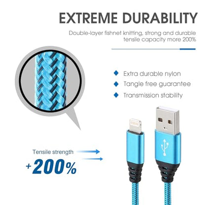 iPhone Charger 10FT 5Pack Apple MFi Certified Lightning Cable Fast Charging Nylon Braided USB-A to Lightning Compatible with iPhone 14/13 mini/14/13/12/11 Pro MAX/XR/XS/8/7/Plus/6S/SE/iPad