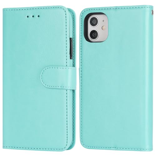 Bocasal Detachable Wallet Case Card Holder for iPhone 11, Light Blue | Kickstand Card Slots Holder PU Leather Magnetic Shockproof Wrist Strap Removable Flip Protective Cover 6.1 inch - color: Light Blue