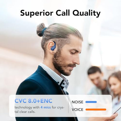 Ear buds Wireless Earbuds Bluetooth 5.3 Headphones 60hrs Playtime with Digital Display Sports Wireless Headphones with Earhook Deep Bass IPX7 Waterproof Over-Ear Earbuds for Android iOS Workout Blue - color: Blue