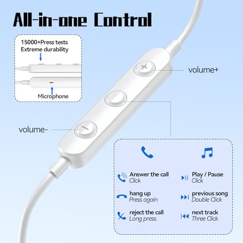 USB C Headphones Wired Earbuds for Samsung Galaxy S26 S25 S24 A57 iPhone 17 - color: White