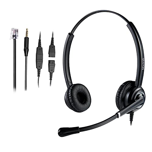 MAIRDI Telephone Headset with RJ9 Jack & 3.5mm for Multipe Devices, Office Headset with Mic Noise Canceling for Call Center, Work with Landline Deskphone Cell Phone PC Laptop