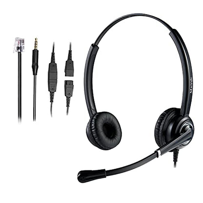MAIRDI Telephone Headset with RJ9 Jack & 3.5mm for Multipe Devices, Office Headset with Mic Noise Canceling for Call Center, Work with Landline Deskphone Cell Phone PC Laptop
