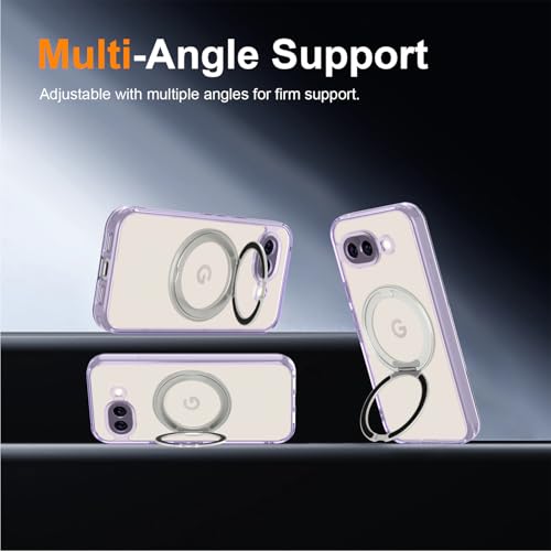 Magnetic Case for Google Pixel 10a Phone 2026 with Rotating Stand, Slim Non-Yellowing Transparent Clear Shockproof Cover with Wireless Charging (Purple) - color: Purple, size: Pixel 10a