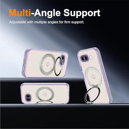 Magnetic Case for Google Pixel 10a Phone 2026 with Rotating Stand, Slim Non-Yellowing Transparent Clear Shockproof Cover with Wireless Charging (Purple) - color: Purple, size: Pixel 10a