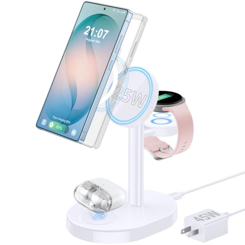 Hevanto 25W 3 in 1 MagSafe Wireless Fast Charger for Samsung Galaxy - color: Classic White, size: 25W