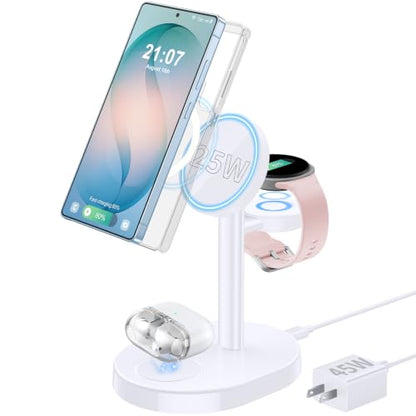 Hevanto 25W 3 in 1 MagSafe Wireless Fast Charger for Samsung Galaxy - color: Classic White, size: 25W