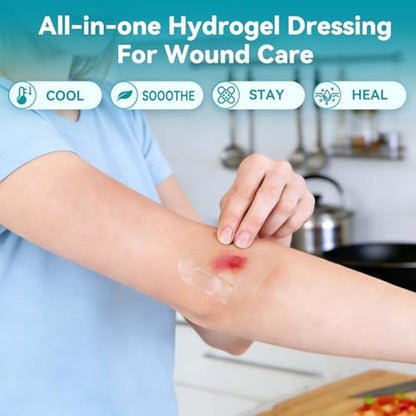 Dimora Hydrogel Burn Dressing with Border 4" x 4" (2.5" x 2.5" Pad) – Sterile, Waterproof Burn & Wound Dressing with Instant Cooling Relief for Minor Burns, Cuts & Abrasions (10 Count) - size: 4" x 4" (2.5" x 2.5" Pad)-10 Count