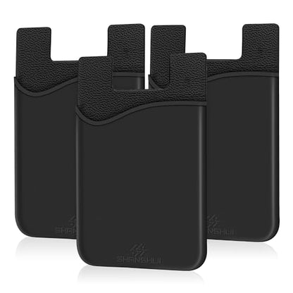 SHANSHUI Phone Credit Card Holder, 3 Pack Strong Sticky Cell Phone Wallet Stick On Card Holder for Phone Case Fits for All Smartphones - Black - color: Black x3