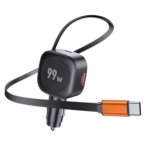 FMIIFMS Retractable Car Charger, 99W USB C Car Charger Adapter, 3-in-1 Multi Port Fast Charging Car Accessories Compatible with iPhone 17/16/15 Series