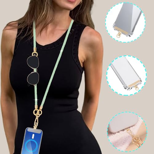 Crystal Phone Lanyard Crossbody and Wrist Strap Lanyard Rhinestone Anti-Theft Phone Strap Phone Neck Strap for Women - color: Light Green