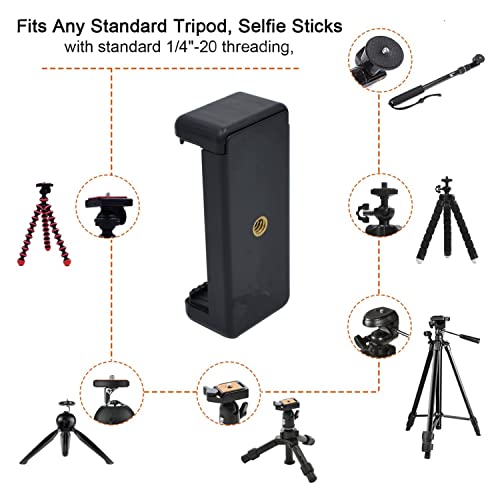 PRAQECZ Universal Cell Phone Tripod Mount Adapter, Phone Holder Clip Connector Head Used for Monopod Selfie Stick Travel Mini Flexible Tripod and More - style: 1 pack