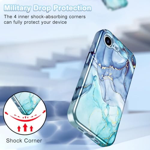 Btscase Compatible with iPhone 17e Case 6.1 Inch 2026,Marble Pattern 3 in 1 Heavy Duty Shockproof Full Body Rugged Hard PC+Soft Silicone Drop Protective Women Girl Phone Cases, Blue Cyan - color: Blue Cyan, size: iPhone 17e
