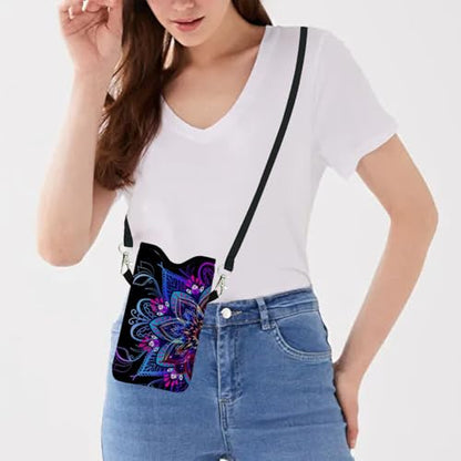 Neoprene Cell Phone Sleeve Pouch Case Bag with Crossbody Strap Neck Lanyard for Women 7.1 X 3.9 in Purple Flower - color: Purple Flower