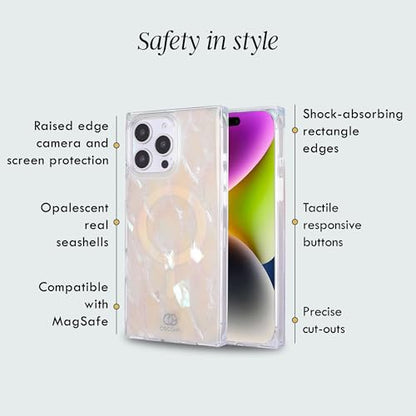COCOMII Rectangle for iPhone 14 Pro Case, Natural Real Mother of Pearl | Compatible with MagSafe Wireless Charging, Shockproof 10ft Drop Protection, Camera & Screen Protection, Premium Glossy Finish - color: Natural Real Mother of Pearl, size: iPhone 14 P