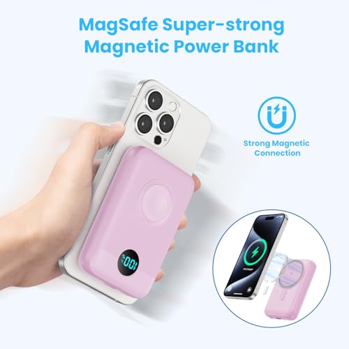 Magnetic Portable Charger for iPhone,10800mAh 25W PD Fast Charging Wireless Power Bank,4 Outputs Travel Essential Battery Pack for Magsafe,iPhone 18 Pro/18 Pro Max/17/16/15/14/13/12,Apple Watch,Pink - color: Pink