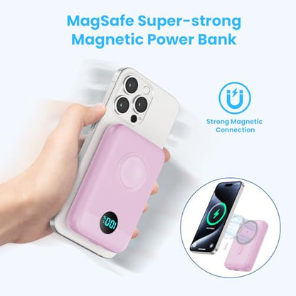 Magnetic Portable Charger for iPhone,10800mAh 25W PD Fast Charging Wireless Power Bank,4 Outputs Travel Essential Battery Pack for Magsafe,iPhone 18 Pro/18 Pro Max/17/16/15/14/13/12,Apple Watch,Pink - color: Pink