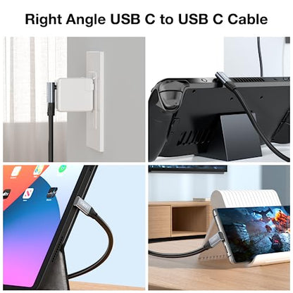 USB C to USB C Cable 90 Degree 20Gbps USB C Data Transfer Cable, 100W PD Charging 4K@144Hz/60Hz Video Cable Down Angle USB C 3.2 Gen2x2 Cord Compatible with MacBook,iPad,iPhone 17/16,S25/S24 (1.65FT) - size: 1.65 FT / 0.5 m Silicon, style: USB 20Gbps