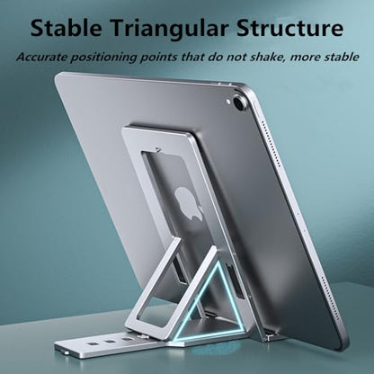 Portable Phone Stand for Desk, Aluminum Adjustable Cell Phone Holder, Foldable Travel Cellphone Dock Compatible with All Phones (A-Silver) - color: A-Silver
