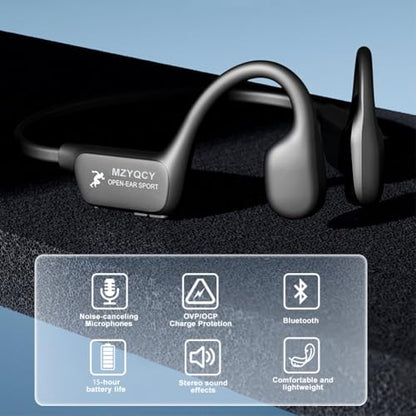 Bone Conduction Headphones, Open Ear Bluetooth 5.4 Headset with Mic - color: Black