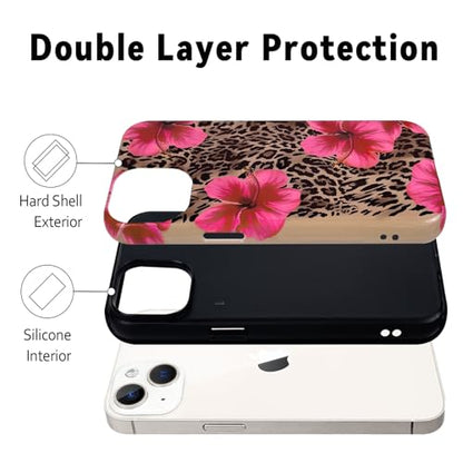 Lovmooful for iPhone 13/14 Case Cute Flower Leopard-Hibiscus | Compatible for iPhone 13/14 Case,Aesthetic,Hibiscus,Floral,2 in 1,for Women Girls,Soft TPU+PC,Shockproof,Protective - size: iPhone 13/14
